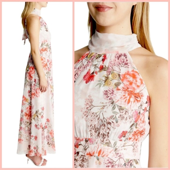 NWT Eliza J Floral Print Chiffon Halter
Sleeveless Dress in Blush Size 12 - Picture 1 of 2